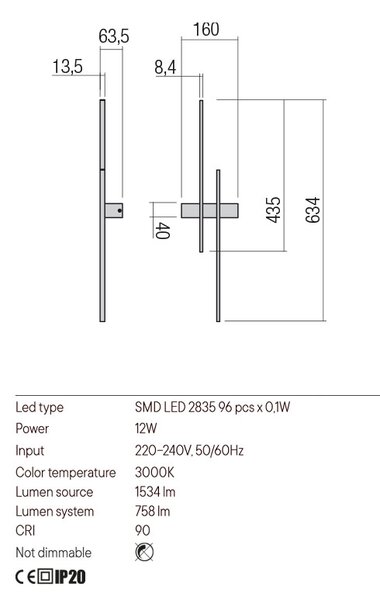 Redo Nástěnná LED lampa Tangent, dvojitá pravá varianta Barva: Bílá