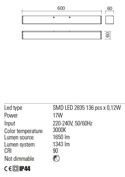 Redo Nástěnné LED svítidlo Thela, d: 60cm, IP44 Teplota světla: 3000K - teplá bílá