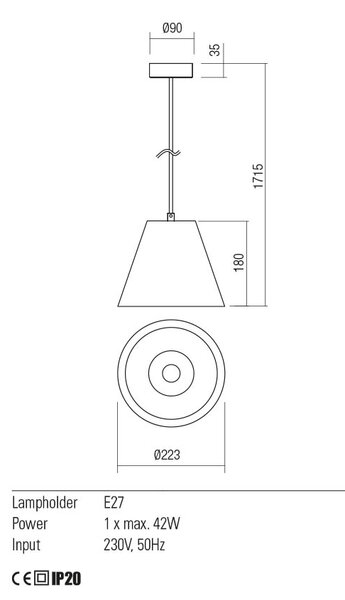 Redo Závěsná lampa Tessa, ø22,3cm