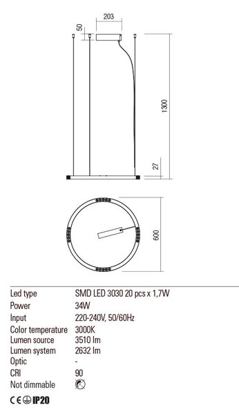 Redo Závěsné LED svítidlo Union, ø60cm Barva: Bílá
