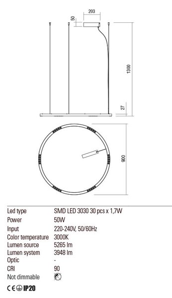 Redo Závěsné LED svítidlo Union, ø90cm Barva: Bílá