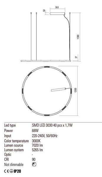 Redo Závěsné LED svítidlo Union, ø120cm Barva: Černá