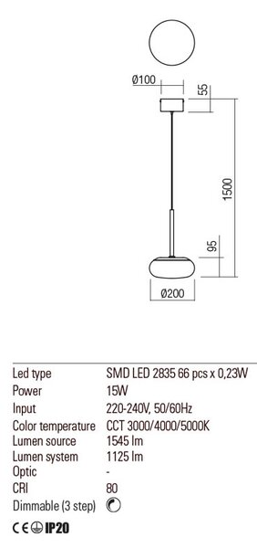 Redo Závěsná LED lampa Ubis, ø20cm