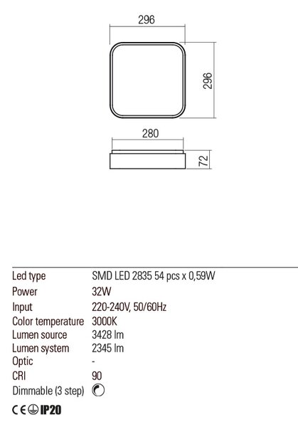 Redo Stropní LED svítidlo Yomo hranaté, ø29,6cm Barva: Bílá
