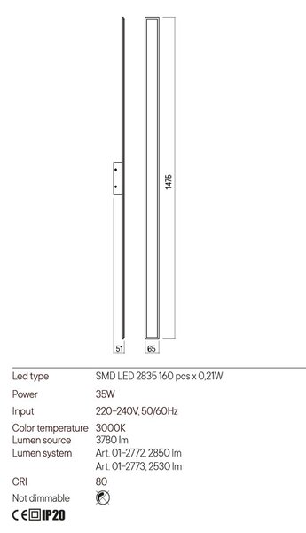 Redo Nástěnné LED svítidlo Wapi, d: 147,5cm Barva: Černá