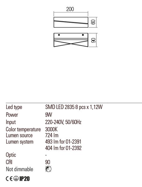 Redo Nástěnné LED svítidlo Zigo, 20cm x 6cm Barva: Černá