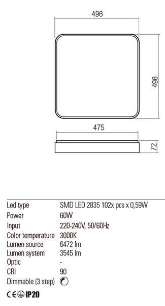 Redo Stropní LED svítidlo Yomo hranaté, ø49,6cm Barva: Zlatá