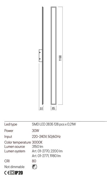 Redo Nástěnné LED svítidlo Wapi, d: 119cm Barva: Bílá