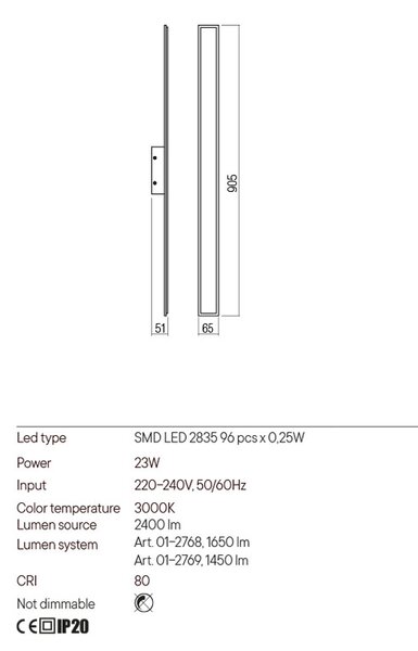 Redo Nástěnné LED svítidlo Wapi, d: 91cm Barva: Černá