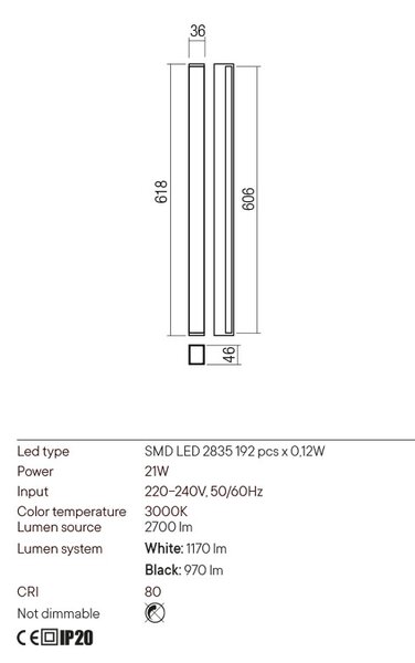 Redo Nástěnné LED svítidlo Plot, d: 60,6cm Barva: Černá
