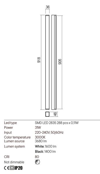 Redo Nástěnné LED svítidlo Plot, d: 90,6cm Barva: Černá