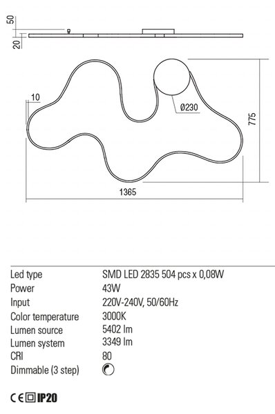 Redo Nástěnná LED lampa Estoril, d.137cm - VÝPRODEJ