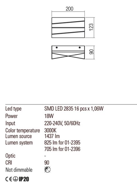 Redo Nástěnné LED svítidlo Zigo, 20cm x 12,3cm Barva: Bílá