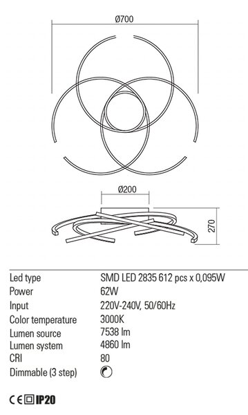 Redo Stropní LED svítidlo Alien, ø70cm Barva: Bronzová, Teplota světla: 3000K - teplá bílá