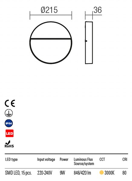Redo Venkovní nástěnné svítidlo EVEN - kulaté, ø21,5cm, IP54 Barva: Bílá