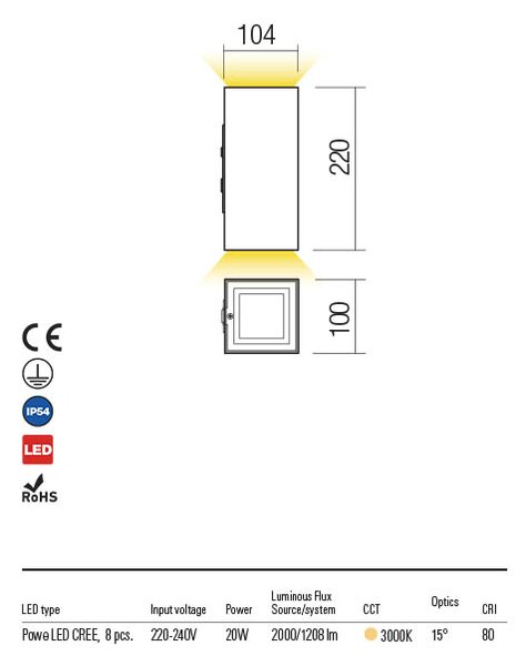 Redo Venkovní nástěnné svítidlo HUB v:200mm, IP54 Barva: Bílá