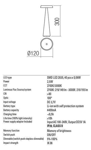 Redo Venkovní stmívatelná stolní lampa Tao, IP65 Barva: Modrá