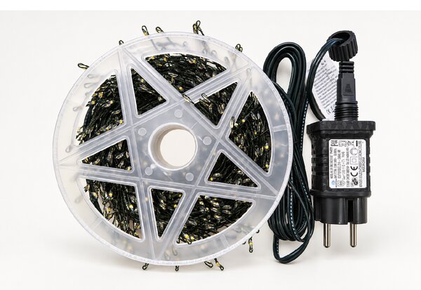 Vánoční LED mikro řetěz 30 m, 900 LED, modrá se záblesky, časovač, zelený drátek