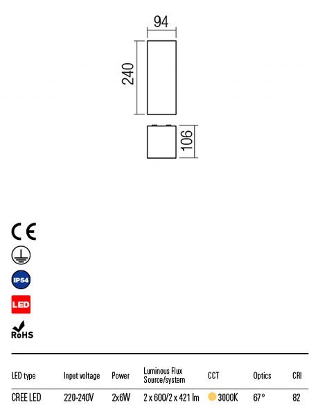 Redo Venkovní nástěnné svítidlo Tav UP/DOWN, IP54 Barva: Antracit