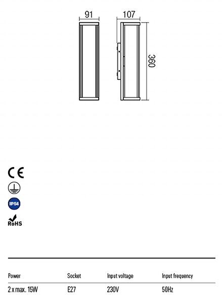 Redo Venkovní nástěnné svítidlo VITRA v:360mm, IP54 Barva: Bílá