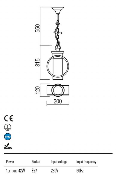Redo Venkovní závěsné svítidlo COMPASS