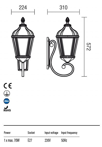 Redo Venkovní nástěnné svítidlo ESSEN, v:57,2cm, varianta vrchní, IP44
