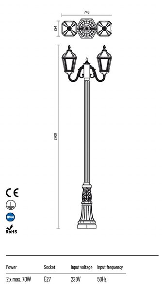 Redo Venkovní sloupkové svítidlo ESSEN, v:270cm
