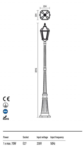 Redo Venkovní sloupkové svítidlo ESSEN, v:221,5cm