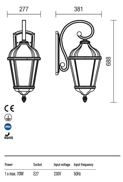 Redo Venkovní nástěnné svítidlo ESSEN, v:68cm, varianta spodní, IP44