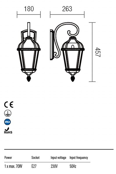 Redo Venkovní nástěnné svítidlo ESSEN, v:57,2cm, varianta spodní, IP44