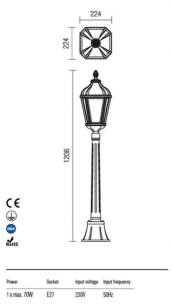 Redo Venkovní sloupkové svítidlo ESSEN, v:120,6cm