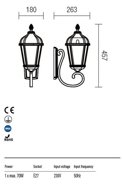 Redo Venkovní nástěnné svítidlo ESSEN, v:57,2cm, varianta vrchní, IP44