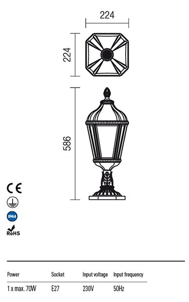 Redo Venkovní sloupkové svítidlo ESSEN, v:58,6cm