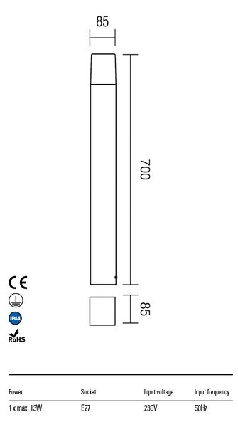 Redo Venkovní sloupkové svítidlo Togo. v:70cm