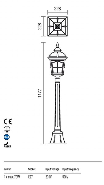Redo Venkovní sloupkové svítidlo YORK, v:117,7cm