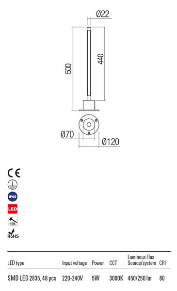 Redo Venkovní sloupkové svítidlo Wiki v:500mm