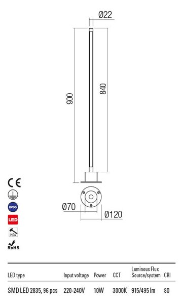 Redo Venkovní sloupkové svítidlo Wiki v:900mm