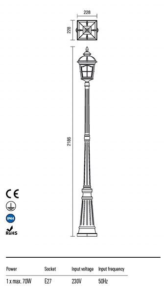 Redo Venkovní sloupkové svítidlo YORK, v:218,6cm