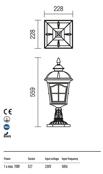 Redo Venkovní sloupkové svítidlo YORK, v:55,9cm