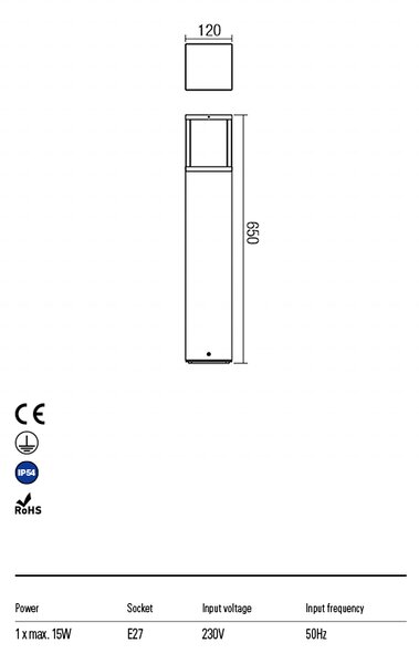 Redo Venkovní sloupkové svítidlo VITRA v:65cm