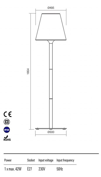 Redo Venkovní stojací lampa PINO, v.186cm, IP65