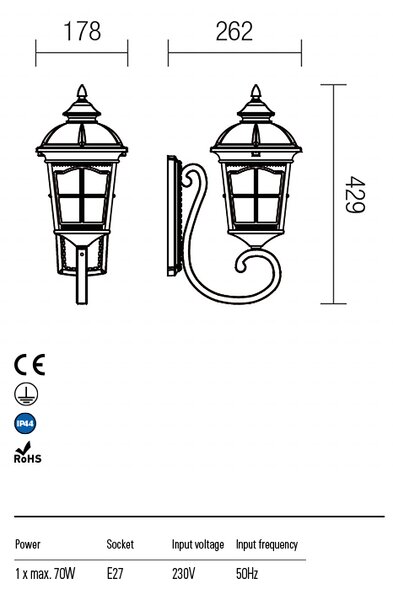 Redo Venkovní nástěnné svítidlo YORK, 42,9cm, IP44