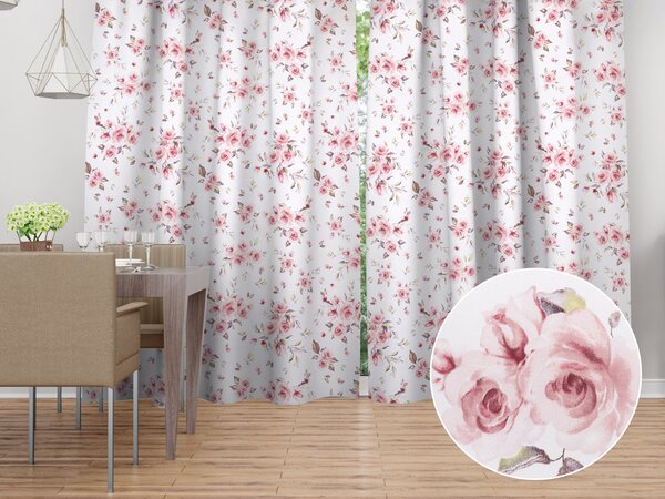 Biante Bavlněný závěs Sandra SA-769 Pudrově růžové růže na bílém 150x140 cm