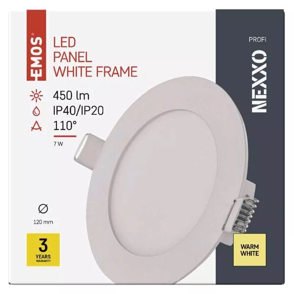 Emos lighting LED zápustný panel NEXXO ø12cm, 7W, kulatý, bílý Barva: Bílá, Teplota světla: 3000K - teplá bílá