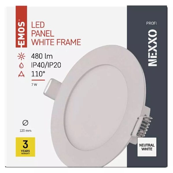 Emos lighting LED zápustný panel NEXXO ø12cm, 7W, kulatý, bílý Barva: Bílá, Teplota světla: 3000K - teplá bílá