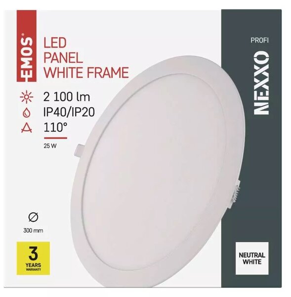 Emos lighting LED zápustný panel NEXXO ø30cm, 25W, kulatý, bílý Barva: Bílá, Teplota světla: 3000K - teplá bílá