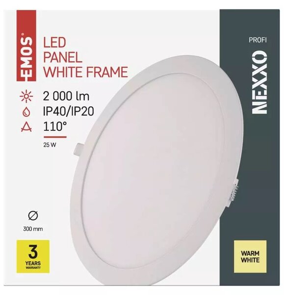 Emos lighting LED zápustný panel NEXXO ø30cm, 25W, kulatý, bílý Barva: Bílá, Teplota světla: 3000K - teplá bílá