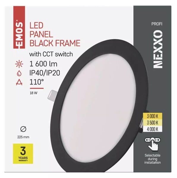 Emos lighting LED zápustný panel NEXXO ø22,5cm, 18W, CCT, kulatý, černý/stříbrný Barva: Černá