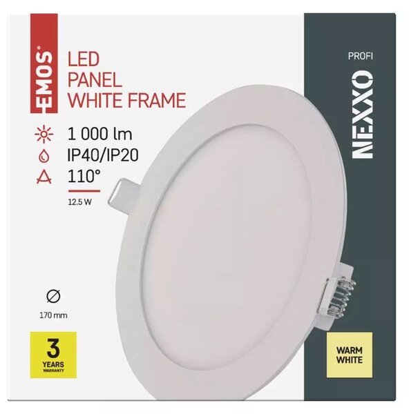 Emos lighting LED zápustný panel NEXXO ø17cm, 12,5W, kulatý, bílý Barva: Bílá, Teplota světla: 3000K - teplá bílá
