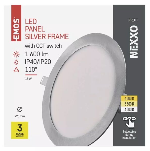 Emos lighting LED zápustný panel NEXXO ø22,5cm, 18W, CCT, kulatý, černý/stříbrný Barva: Černá